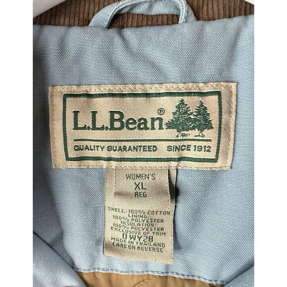 VTG LL Bean Jacket Womens XL Blue Canvas Chore Barn Coat Corduroy THINSULATE - Picture 4 of 12